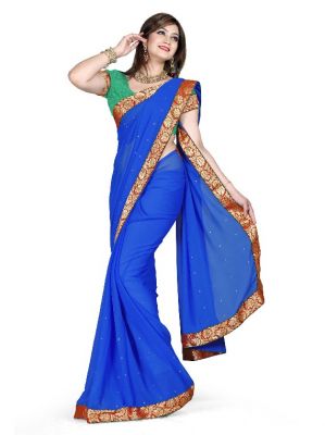 De Marca Blue Faux Chiffon Saree - B - 165C